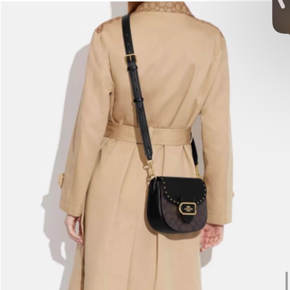 Coach CE567 Morgan Saddle Bag In Colorblock Brown & Black Gold Rivets - NWOT - Picture 3 of 14